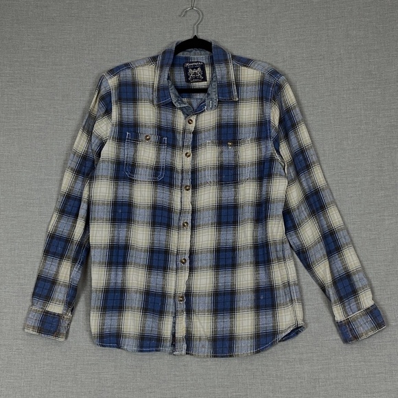 Rumors Plaid Button Up Shirt 100% Cotton Sz XL Faded Distressing - Picture 1 of 9
